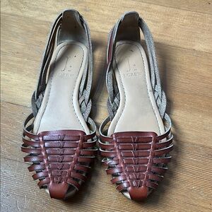 J. Crew Brown Leather Braided Slingback Sandals
